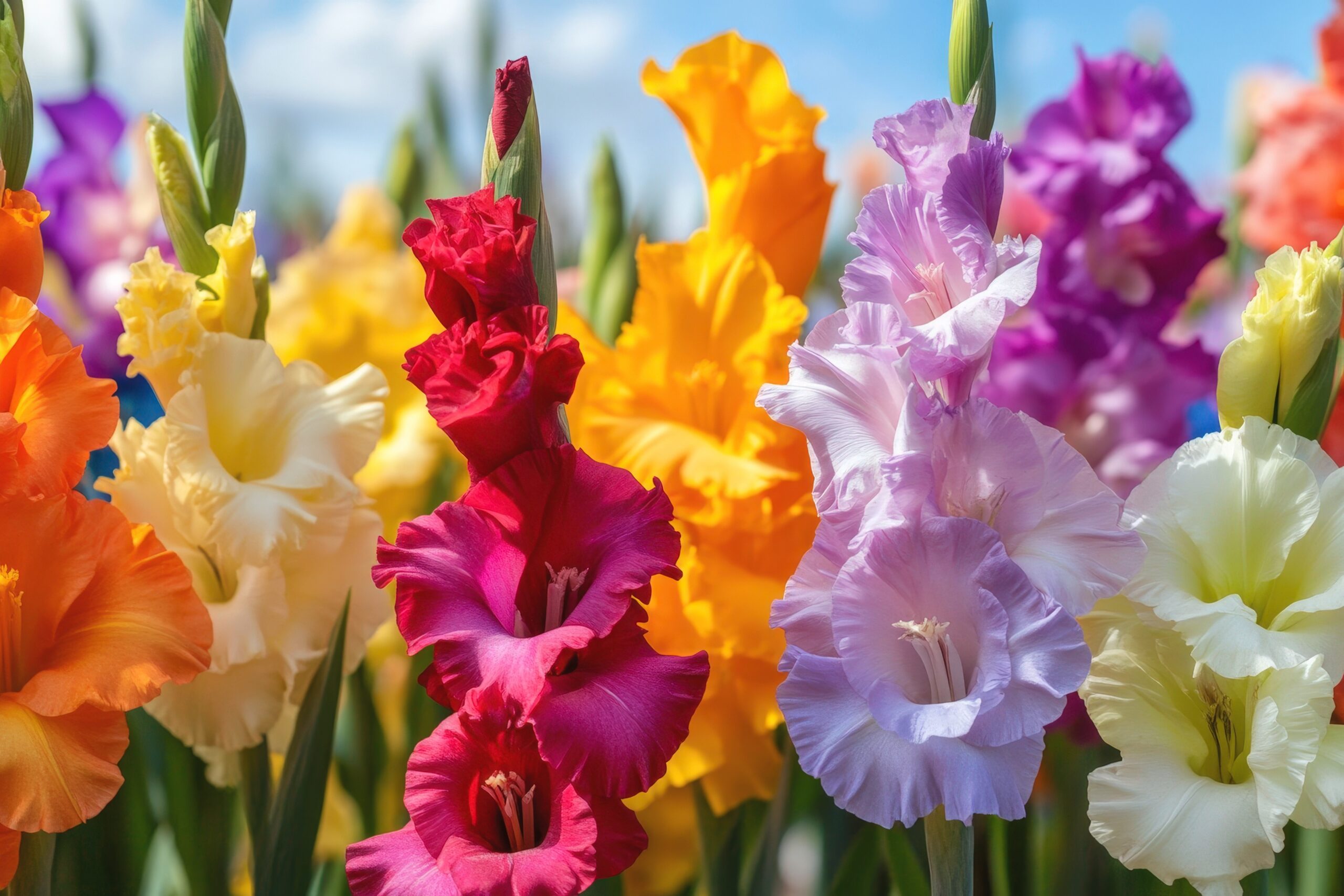 Bloemen zoals kleurrijke gladiolen als symbool van kracht en respect bij een uitvaart