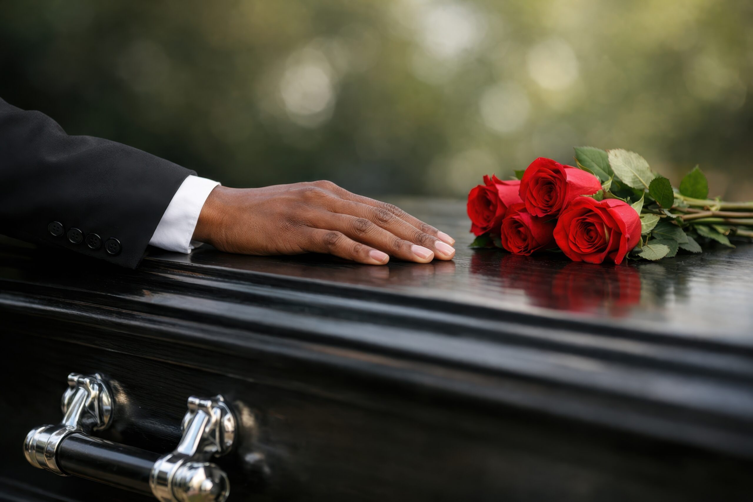 uitvaart regelen met rode rozen en afscheid bij een uitvaartkist